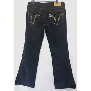 Y2K Hollister Womens Embroidered Flare Navy Velvet Pants 34 x 31 Grunge Indie